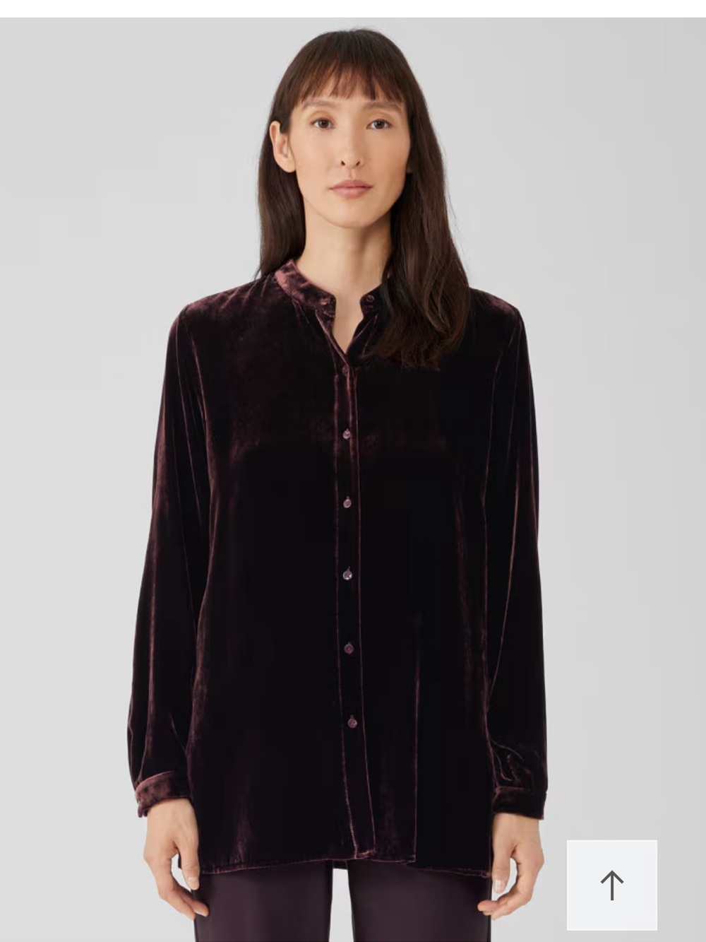 Eileen Fisher Velvet Silk blend, Button-Front Shirt in Plum, size medium